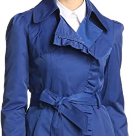 NWT Jessica Simpson ruffle trim trench coat medium Wardrobe Essential - Picture 5 of 5